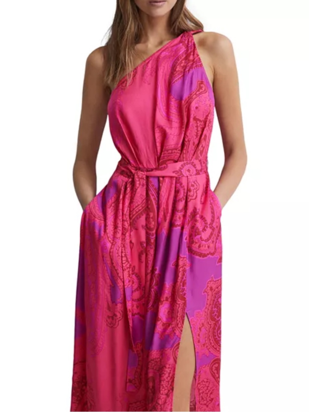 REISS Mila One Shoulder Midi Dress Size 0 Italian Fabric Whimsical - Picture 3 of 12